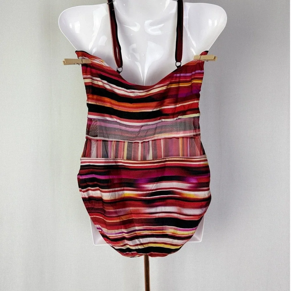 Kenneth Cole New York Striped Sheer One Piece Swimsuit - Size L‎